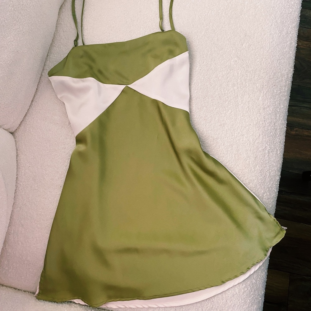 Green/white Y2K satin mini dress